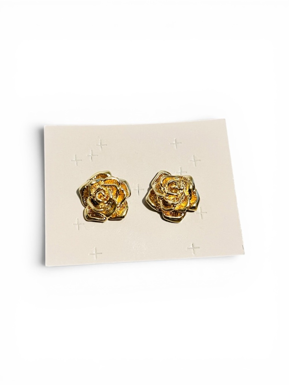 Vintage Gold Tone Sculpted Rose Pierced Earrings – c. 1990 - Picture 1 of 7